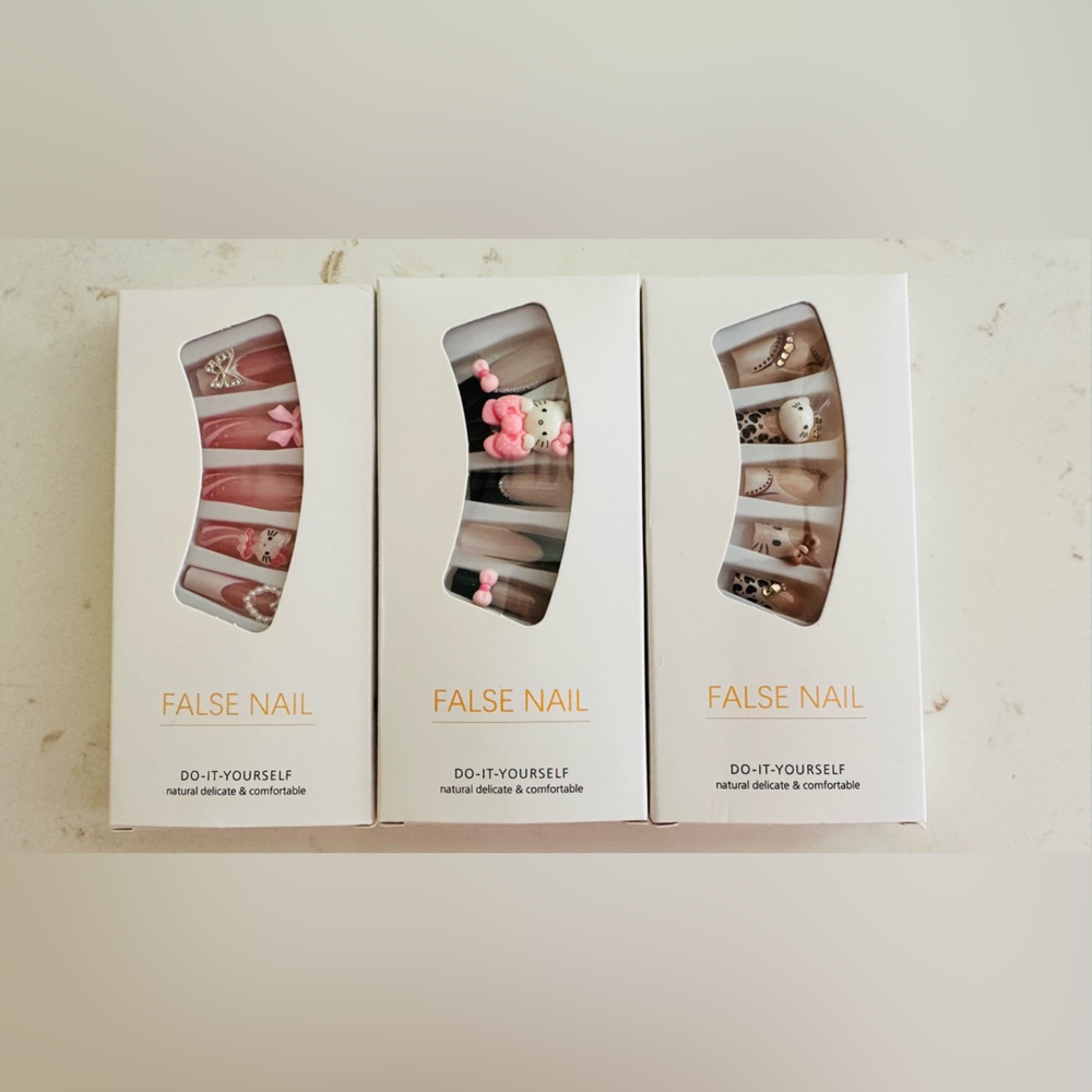 Pink 3D HK Character False Nails - Women Makeup all 3 packs